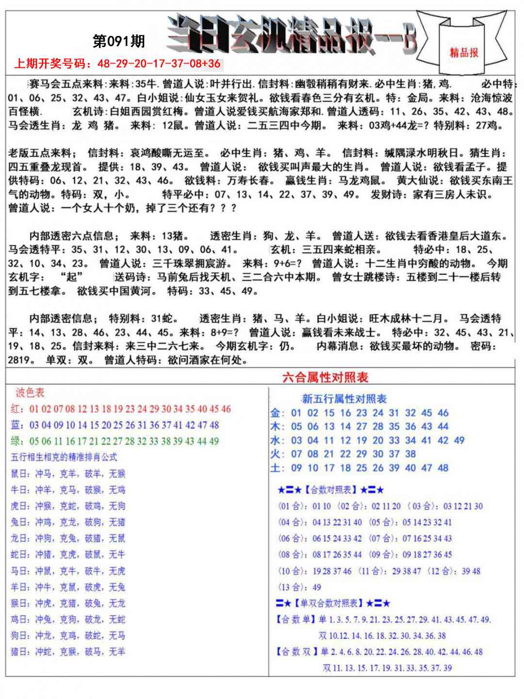 091期当日玄机精品报B[图]
